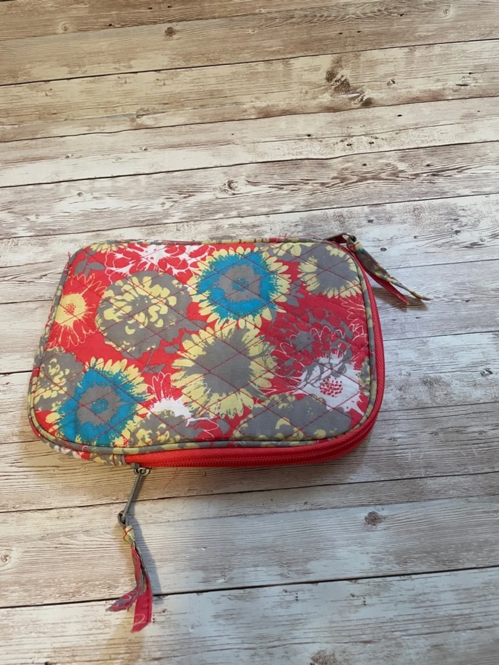 Source Unknown Quilted Zip Wallet in Red, Turquoise & Gray with Yellow Accents